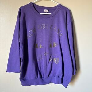 Rich Tees Vintage Cat Sweatshirt New Orleans Retro 90s Purple One Size Y2K